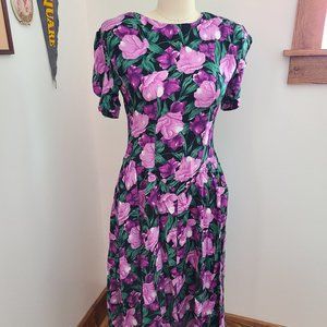 Vintage Floral Purple Dress, A-Line Casual Spring Summer Feminine